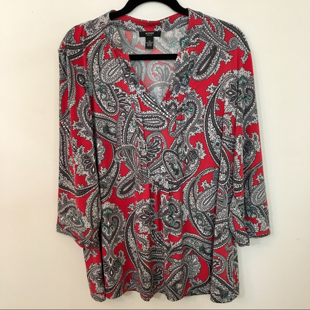 Alfani Red, Gray, and Green Paisley Blouse